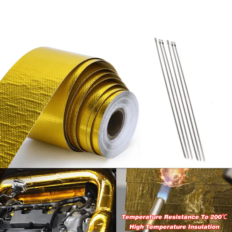 5m Gold Auto Motorrad Auspuff Wrap Rohr Header Wärmedämmung Rolle Band  Turbo Hitze Auspuff Thermal Wrap Tape