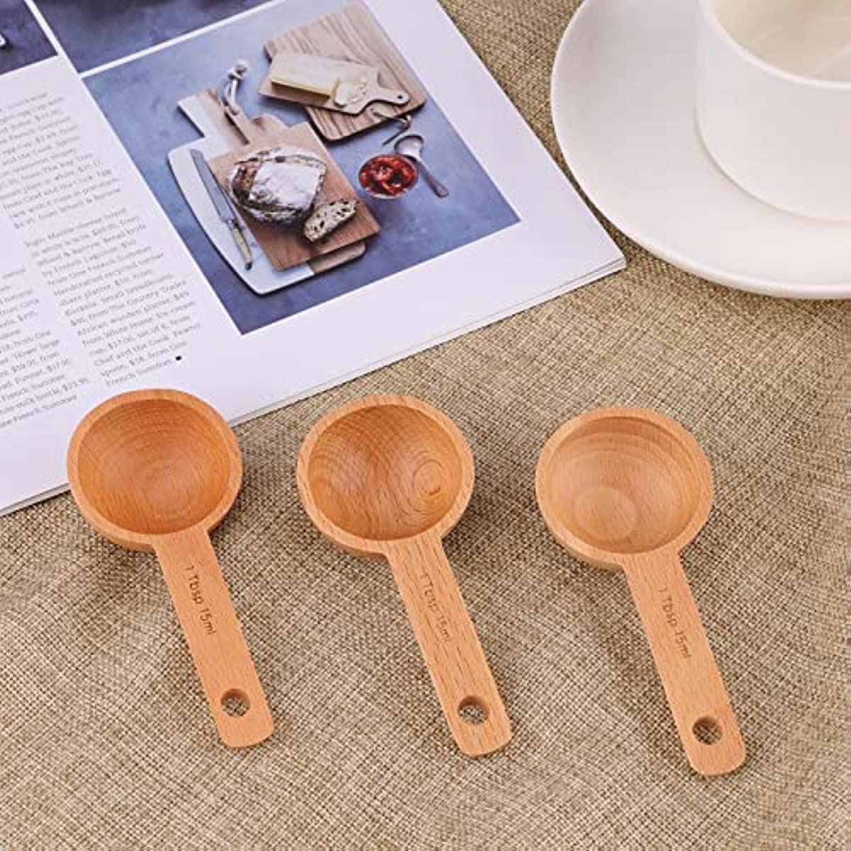 Set of 5 Wooden Measuring Spoons Accessories Measure Tools Soup Spoons  Coffee Spoon Tablespoon for Kitchen Dining Cooking Cafe 