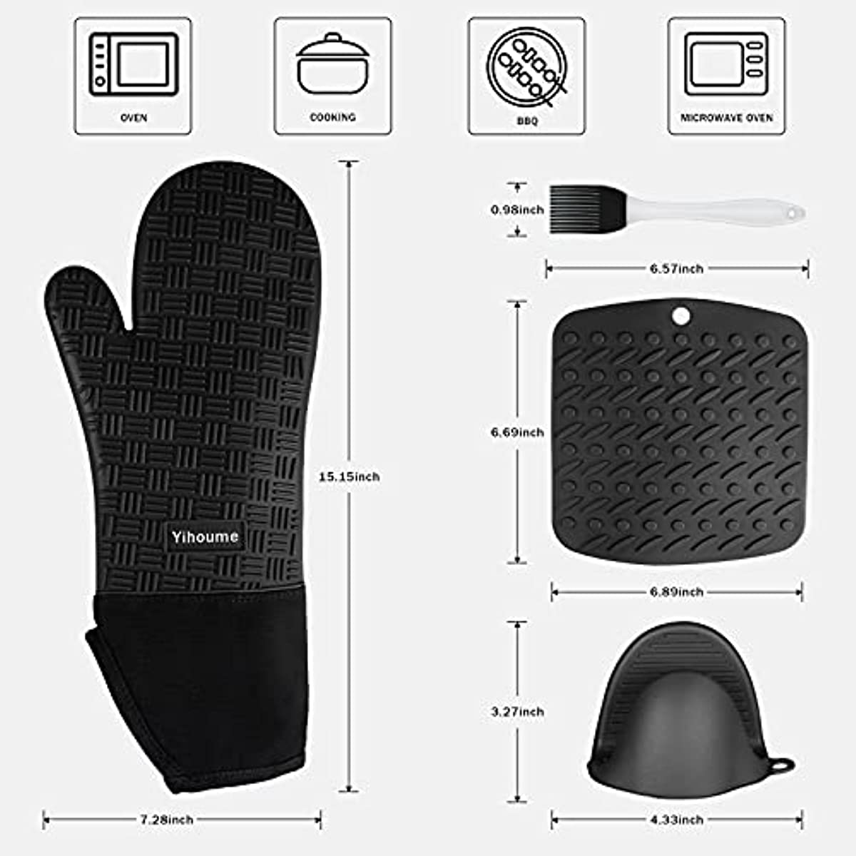 7-Pack Extra Long Oven Mitts and Pot Holders Set Heat Resistant Silicone Gloves