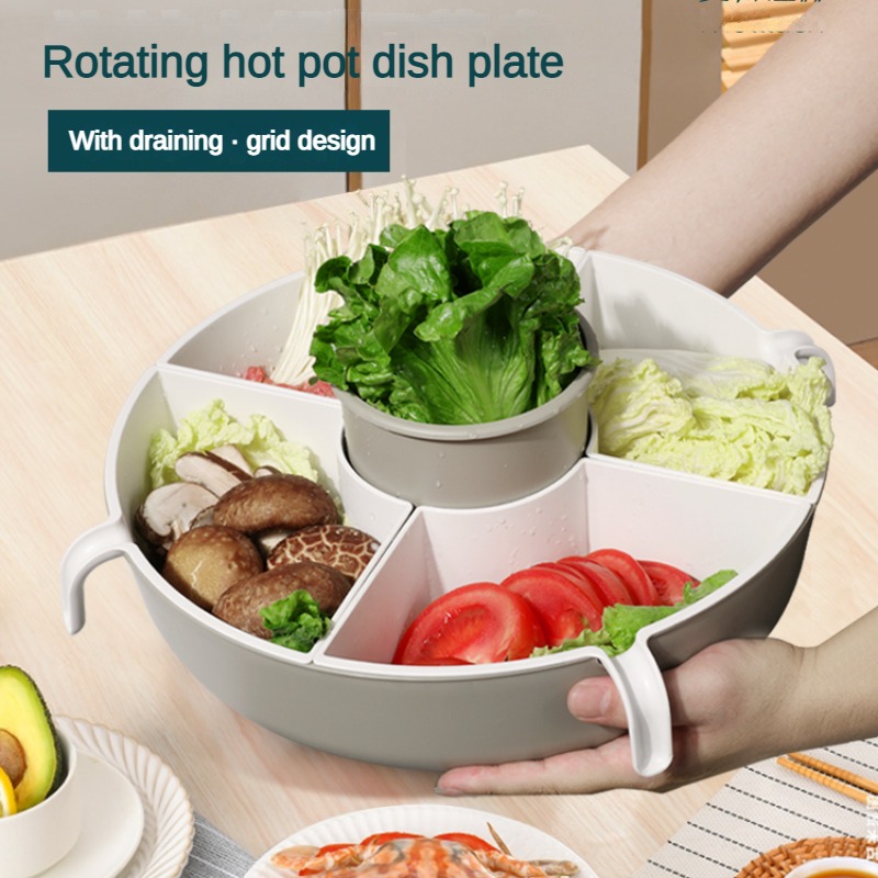 Rotatable Creative Household Hot Pot Plate Double-Layer Kitchen Food  Platter Vegetable Basket Compartment Drained Plastic Vegetable Basket -  China Storage Box and Food Storage Box price