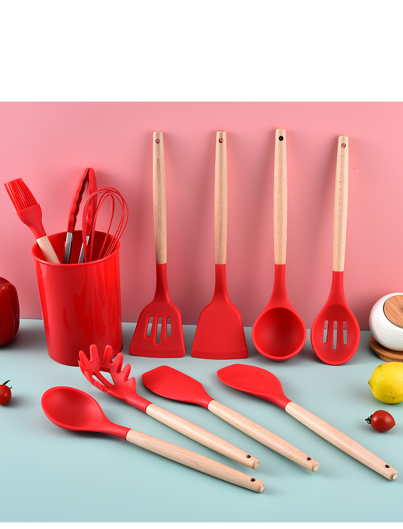 Set De 12 Piezas Utensilios De Cocina Silicona Rojo