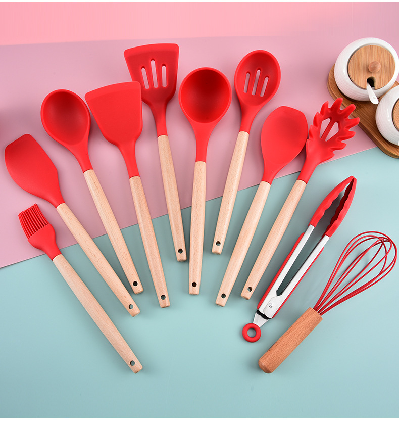 Set De 12 Piezas Utensilios De Cocina Silicona Rojo