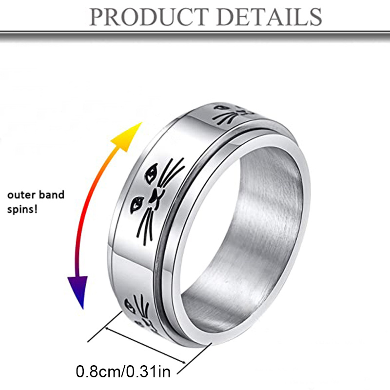 Spinner Stainless Steel Cat Ring Men