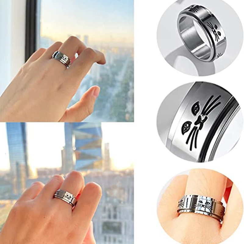 Spinner Stainless Steel Cat Ring Men