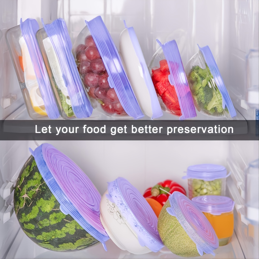 6pcs reusable silicone stretch lids leak proof   food storage covers in 6 sizes fits most containers microwave safe easy to clean for   vegetables silicone food storage details 0