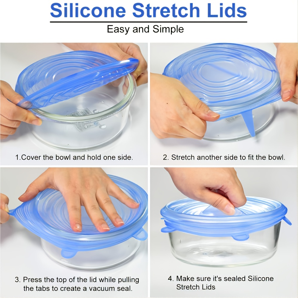 6pcs reusable silicone stretch lids leak proof   food storage covers in 6 sizes fits most containers microwave safe easy to clean for   vegetables silicone food storage details 4