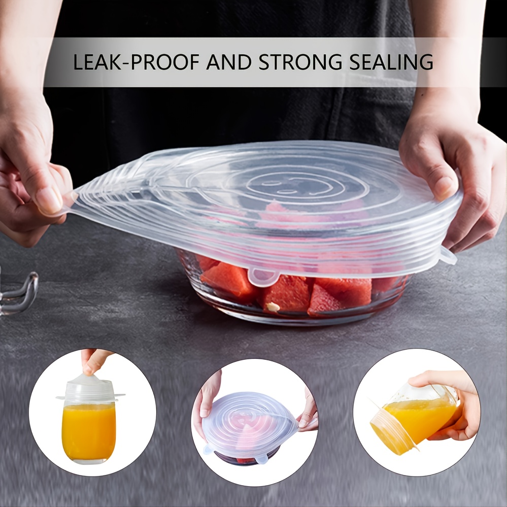 6pcs reusable silicone stretch lids leak proof   food storage covers in 6 sizes fits most containers microwave safe easy to clean for   vegetables silicone food storage details 6