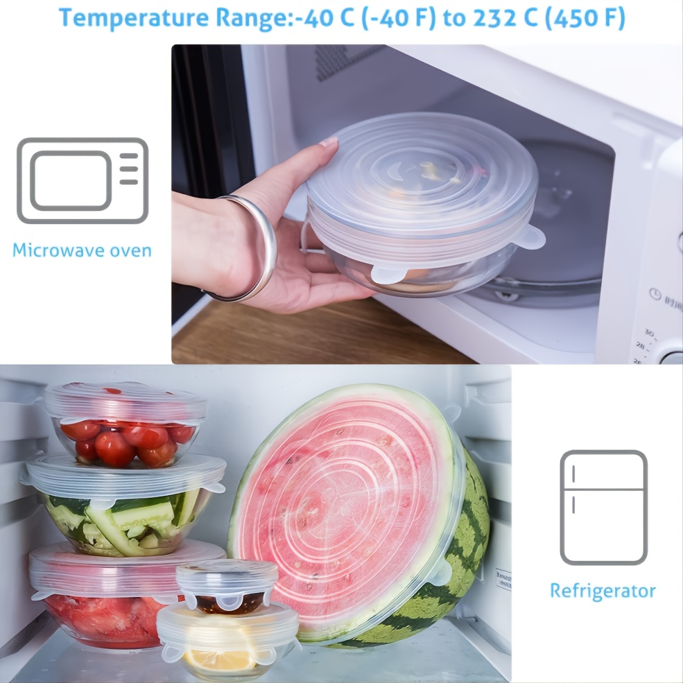 6pcs reusable silicone stretch lids leak proof   food storage covers in 6 sizes fits most containers microwave safe easy to clean for   vegetables silicone food storage details 7