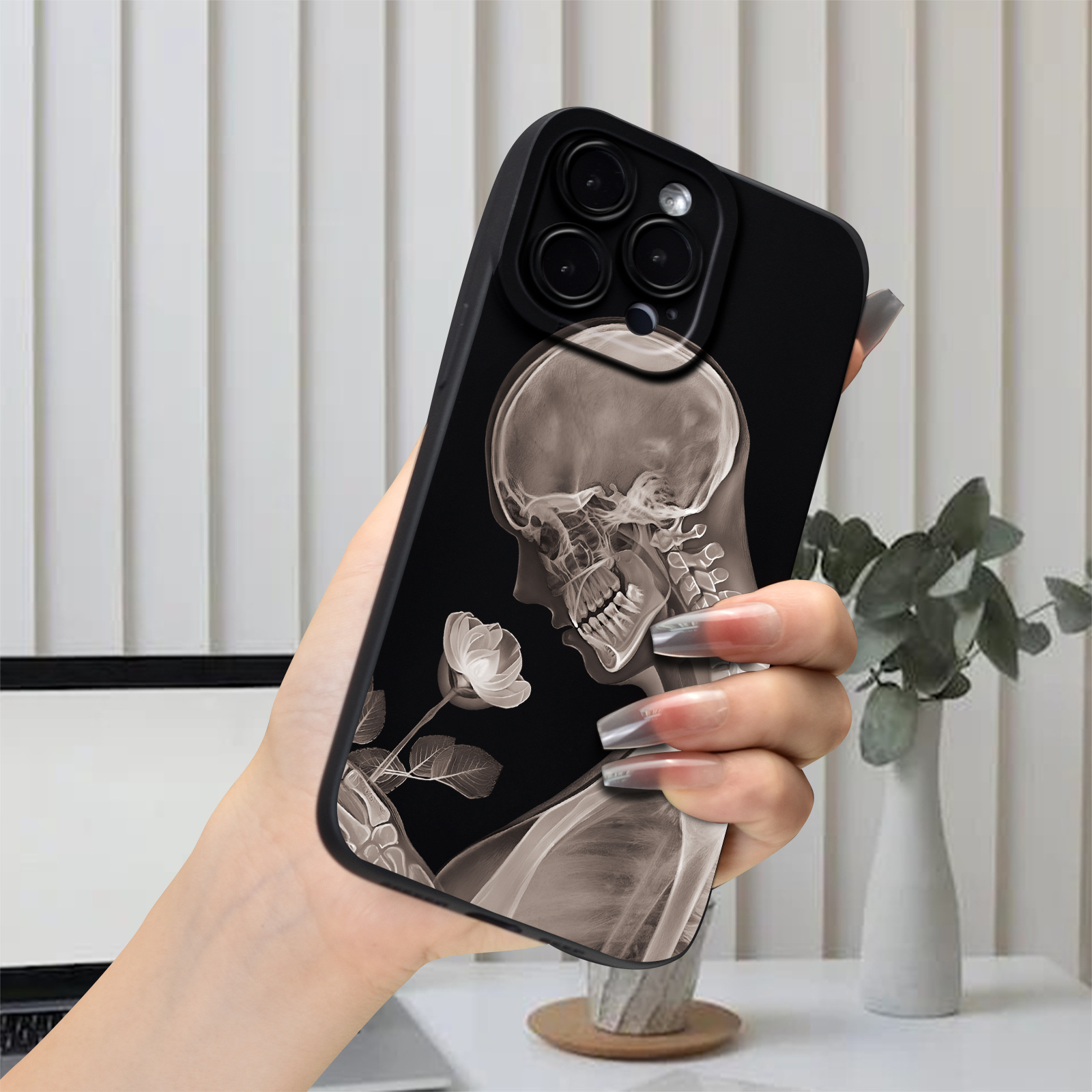 Gothic Style Skull Rose Print Black Soft Case Tpu Phone Case Temu