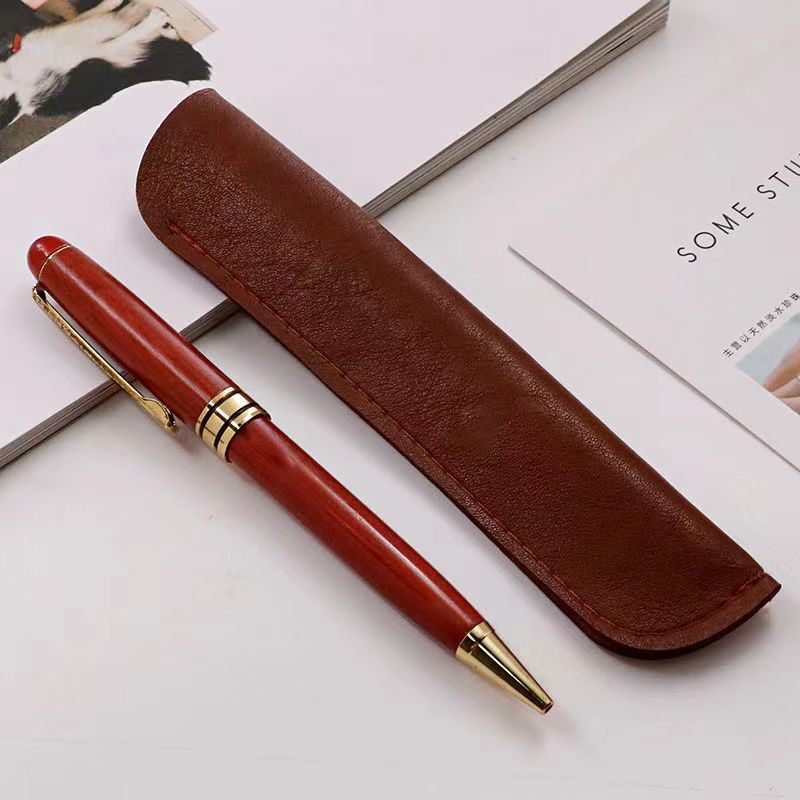 Simple Pen Sleeve PU Leather Mini Small Pen Bag Zipper Pencil