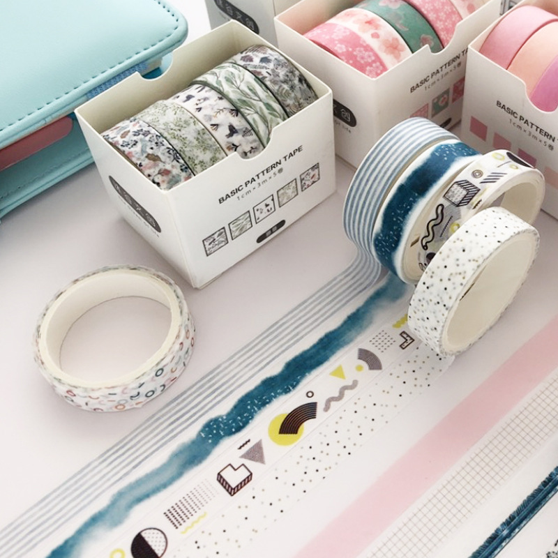 5pcs Random Style Decorative Washi Tape For Journaling, Including Thin  Dividing Lines And Paper Tape With Geometric Patterns