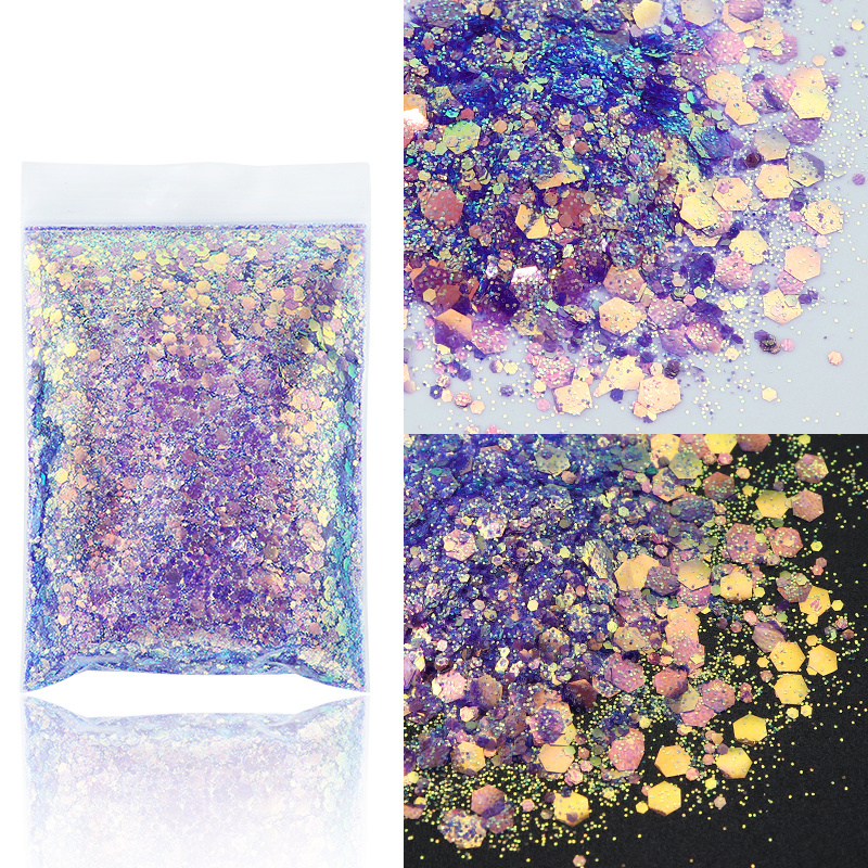 Holographic Nail Glitter Powder Mixed Size Hexagon Chunky - Temu