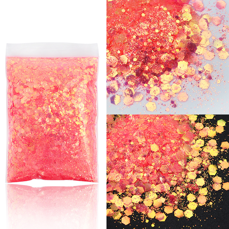 4box/set Glitter Chunky Mixed Hexagon Sequins Powder Manicures