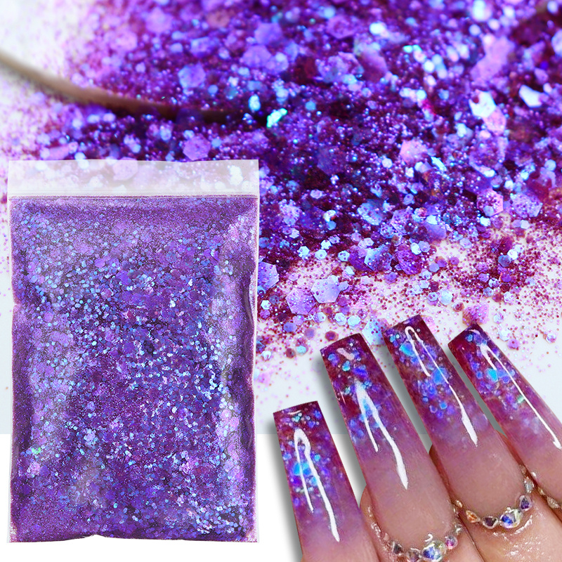 10G/Bag Holographic Mixed Hexagon Shape Chunky Nail Glitter Silver Sequins  Laser Sparkly Flakes Slices Manicure Nails Art Decoration