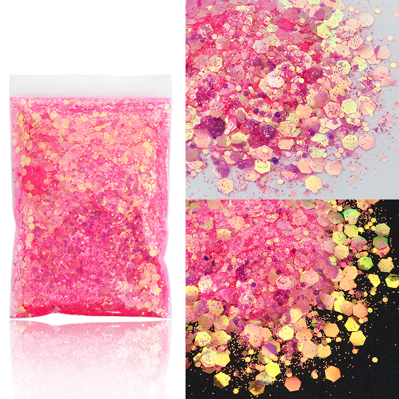 4box/set Glitter Chunky Mixed Hexagon Sequins Powder Manicures iridescent  Sparkly Loose Glitter For Nails Package