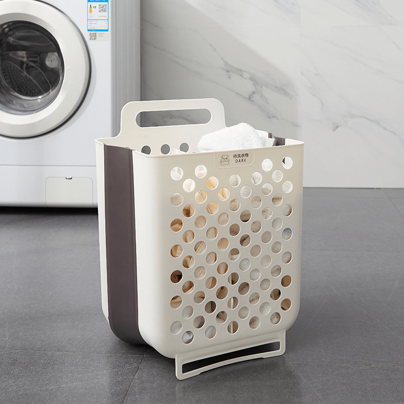 1pc Plastic Laundry Hamper, White Wall Mounted Foldable Laundry Basket For  Bathroom