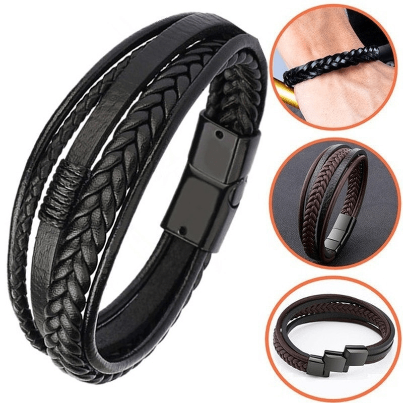 Men's Wrap Bracelet Multilayer PU Leather Braided Bangle