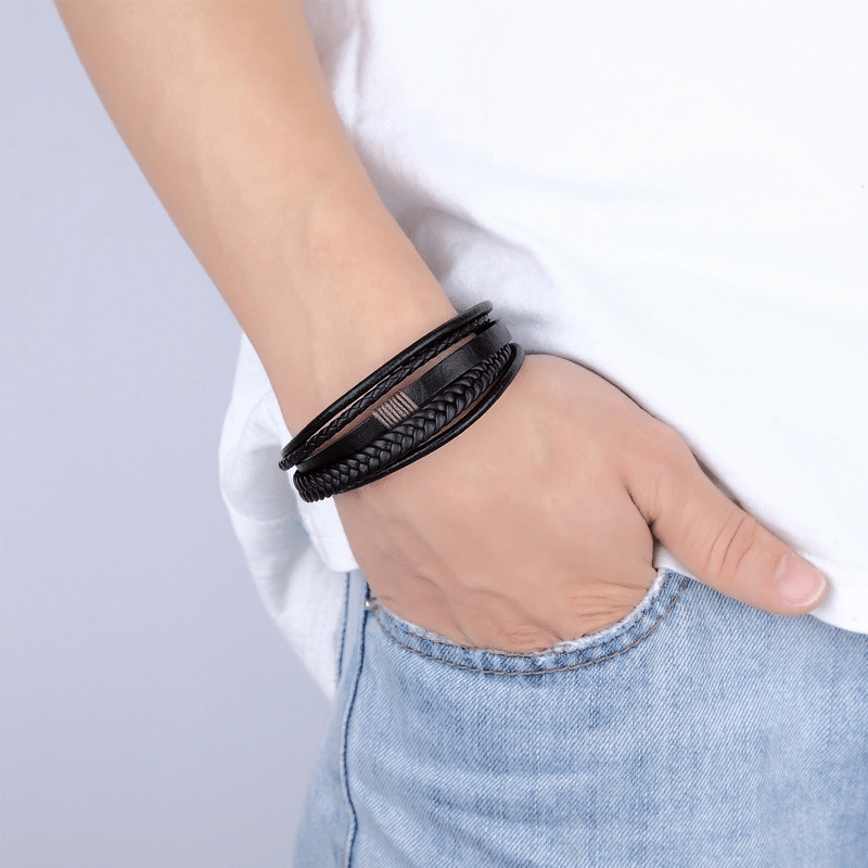Men's Wrap Bracelet Multilayer PU Leather Braided Bangle