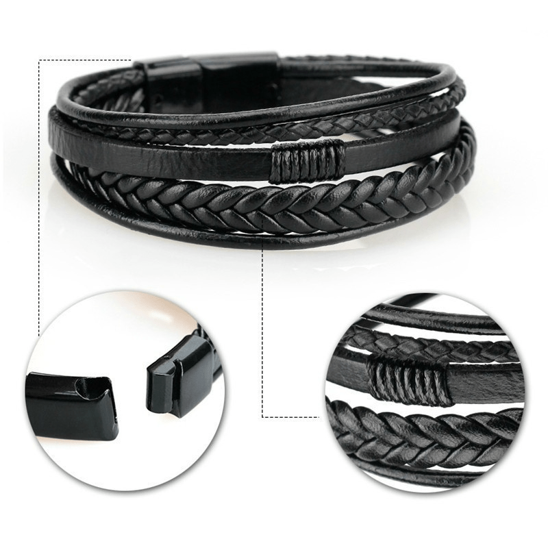 Men's Wrap Bracelet Multilayer PU Leather Braided Bangle