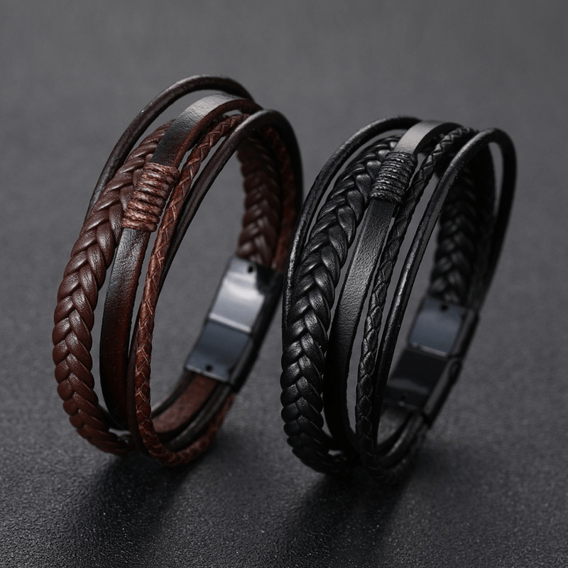 Men's Wrap Bracelet Multilayer PU Leather Braided Bangle