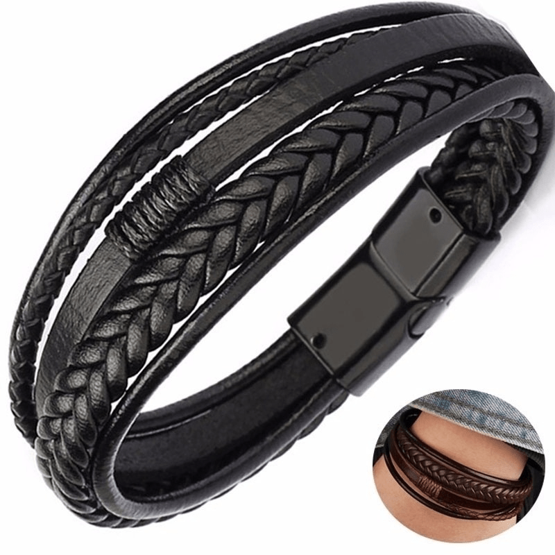 Men's Wrap Bracelet Multilayer PU Leather Braided Bangle