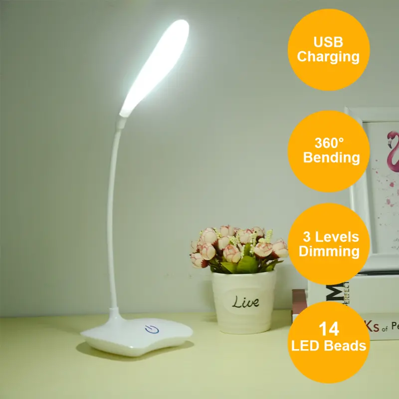 Lámpara de escritorio pequeña – Lámpara de escritorio recargable para  habitación de los niños, 360° flexible cuello de cisne linda lámpara de