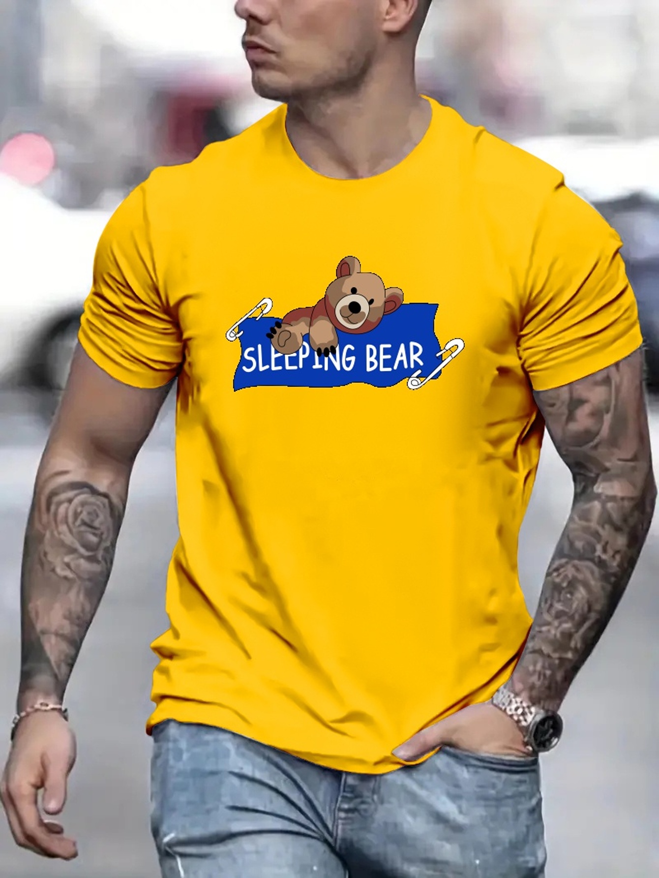 Ripped Bear Toy Pattern, Men's Summer Graphic T-shirt, Casual