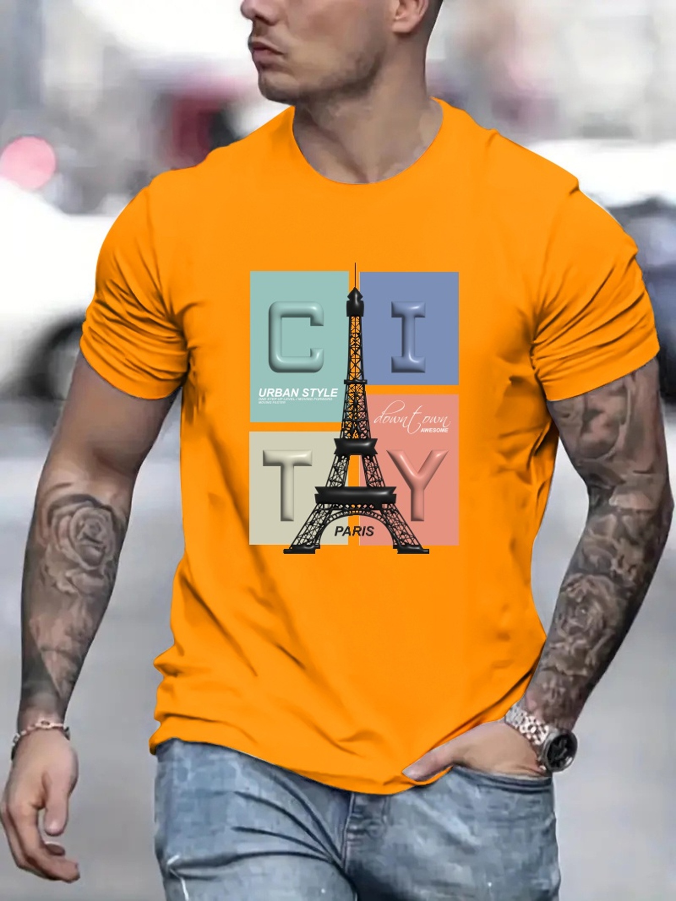 3d Embossed Letter Print, Men's Graphic T-shirt, Casual Comfy Tees