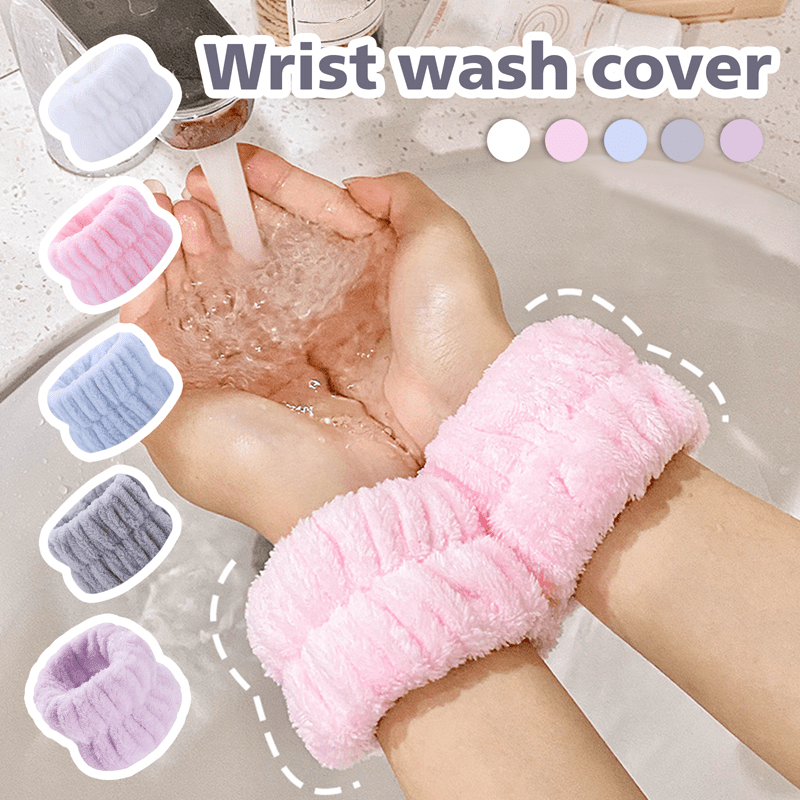 

2pcs Solid Color Face Wash Wristbands, Wrist Cleaning Strap, Soft Ultrafine Fiber Towel Bracelet For Facial Cleaning, Absorbent Wristbands To Avoid Dampness, Bathroom Accessories