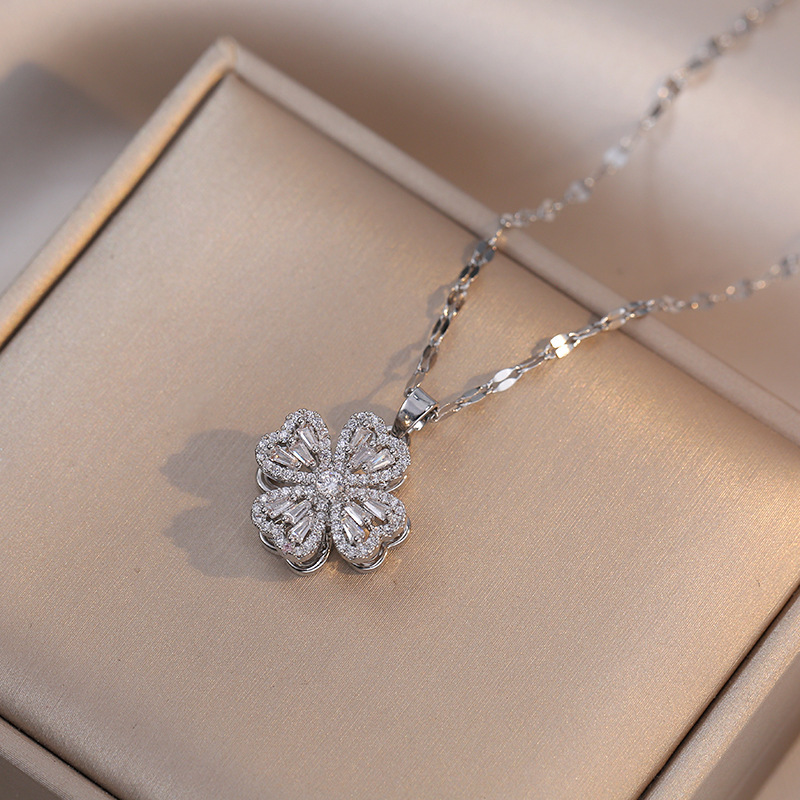 Designer Inspired Diamond Pendant Clover Necklace Silver Diamond