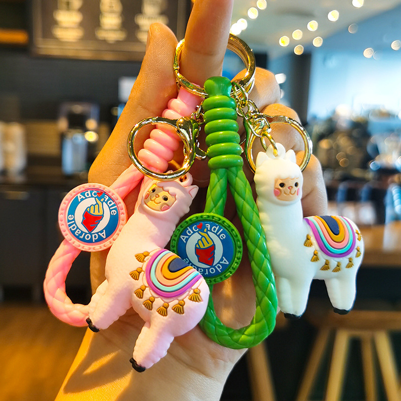 1pc Women's Alpaca Shaped Rhinestone Decorative Cute Keychain For Car, Pet  Key Ring