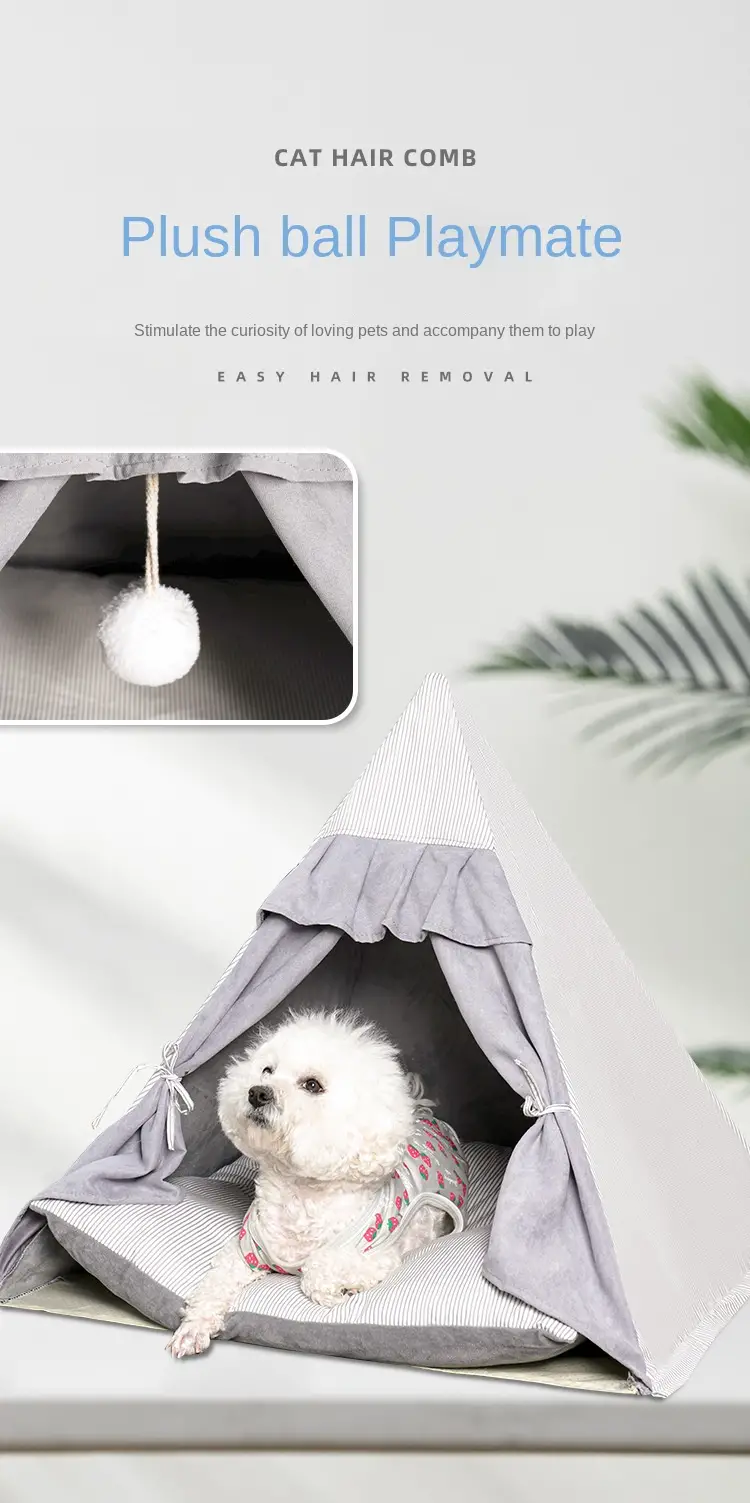 pet teepee tent for dogs cats portable pet tent with thick cushion cat nest dog house details 3