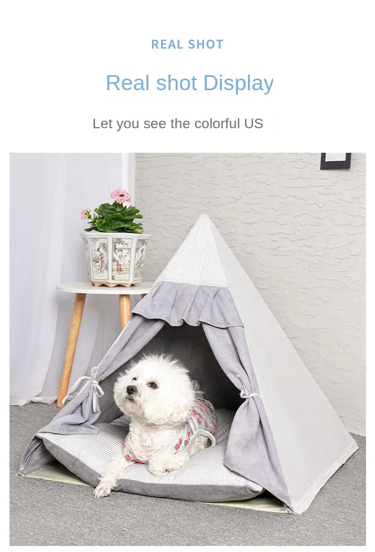 pet teepee tent for dogs cats portable pet tent with thick cushion cat nest dog house details 10
