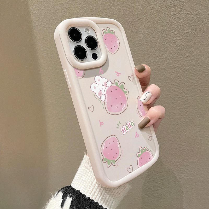 

The Strawberry Rabbit Graphic Pattern Anti-fall Phone Case For Iphone 14, 13, 12, 11 Pro Max, Xs Max, X, Xr, 8, 7, 6, 6s Mini, Plus, White, Gift For Birthday, Girlfriend, Boyfriend, Friend Or Yourself