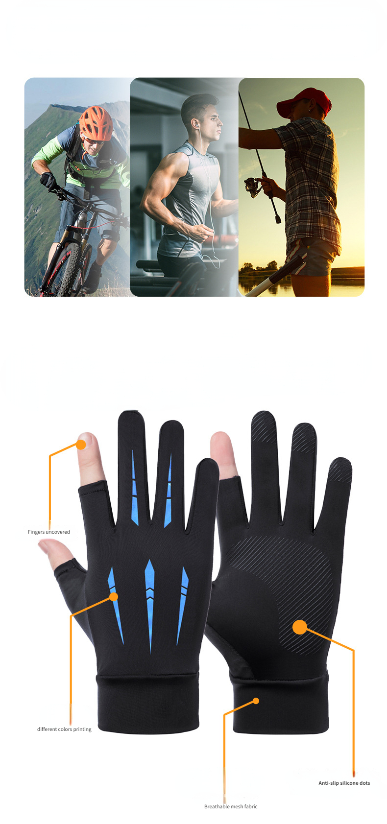 2023 New Silicone Non-Slip Half Finger Fishing Gloves Men Women Breathable  Summer Sports Gloves Gym