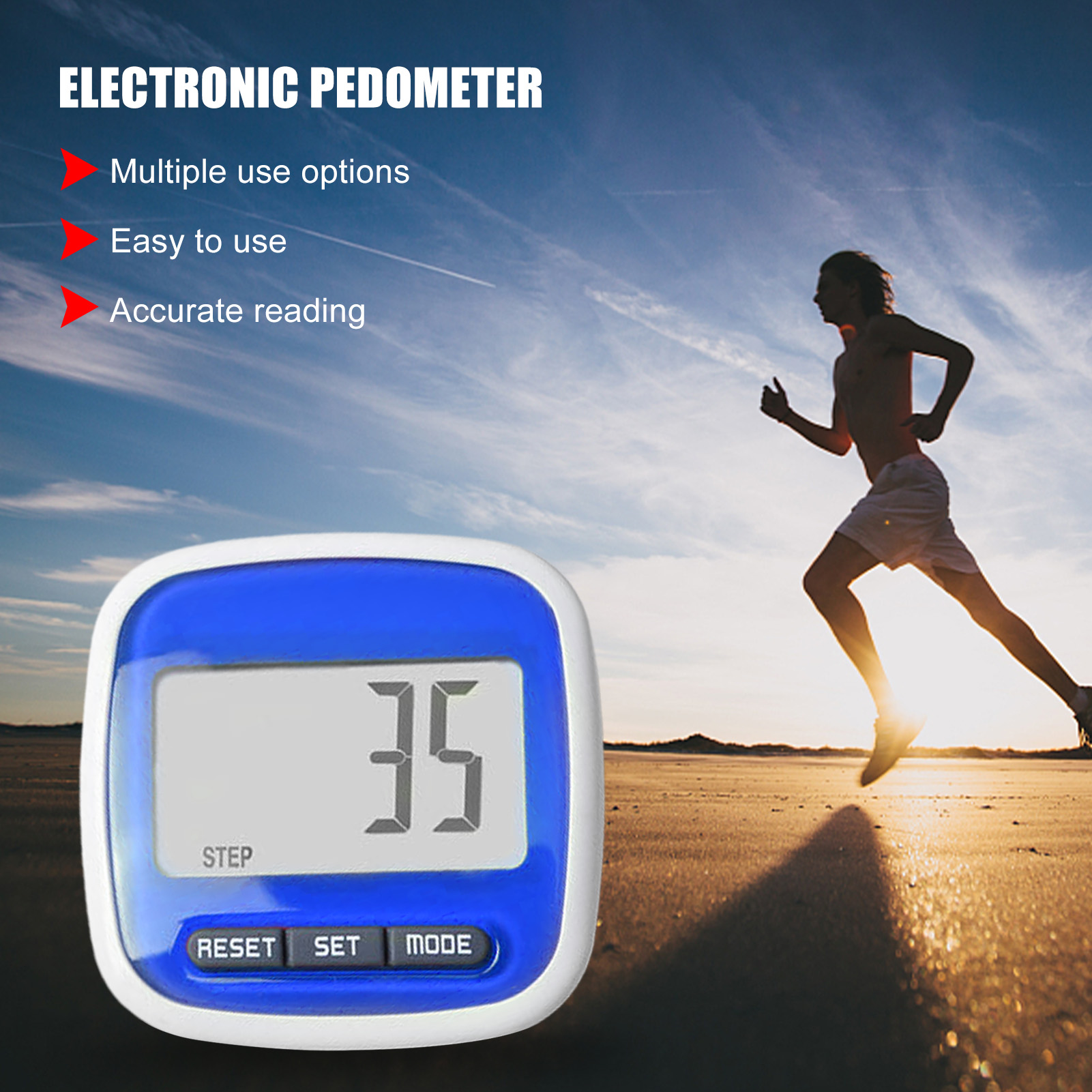 1pc bleu - Podomètre 3D pour la marche, étanche, multifonctionnel, sport,  comptage des calories, affichage LC