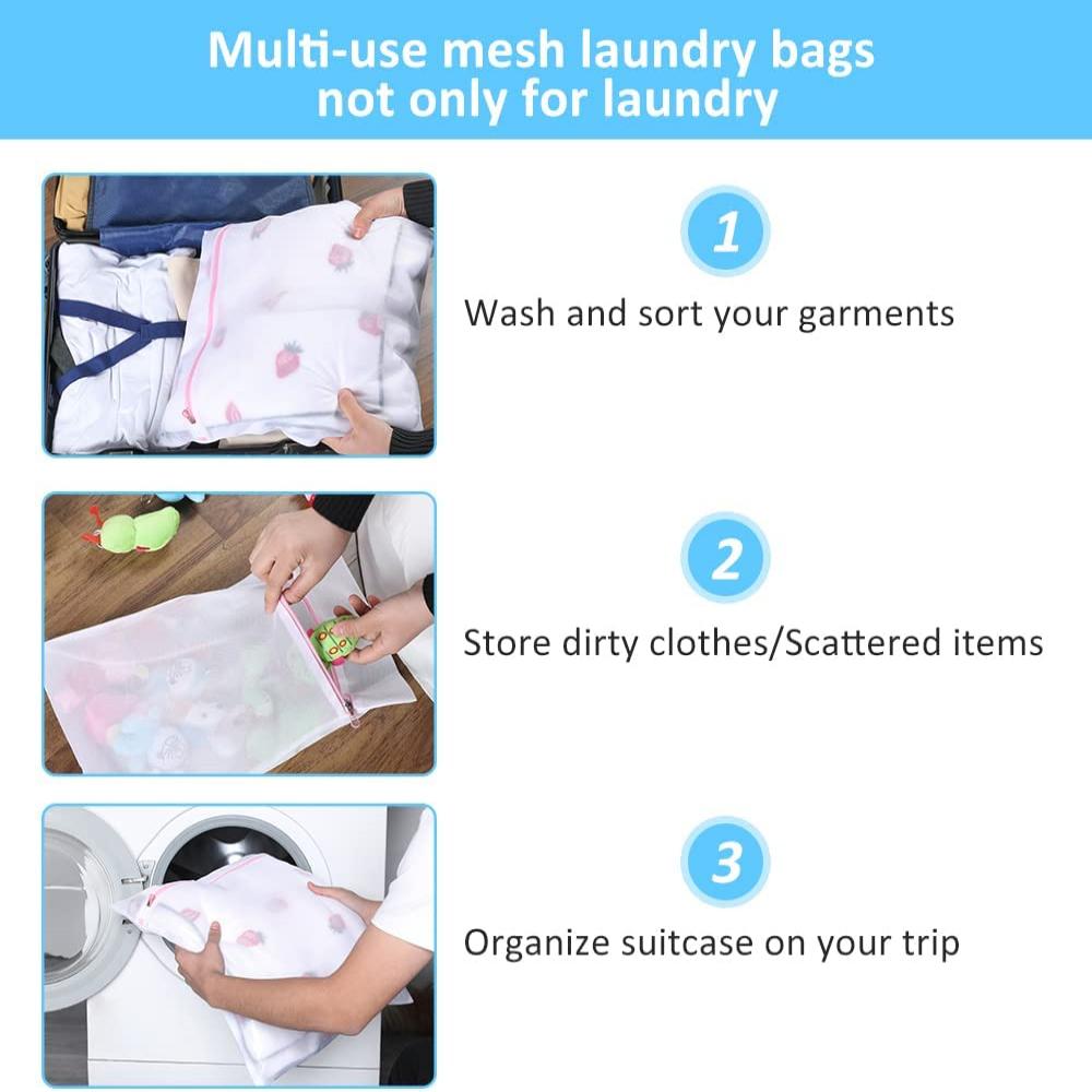 Mesh 3 Pcs Laundry Bags for Delicates with Premium Zipper, Travel