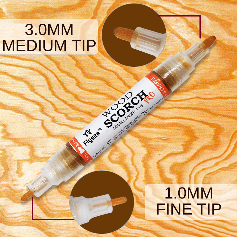 Scorch Marker Pro, Non Toxic Chemical Wood Burning Pen - Heat Sensitive,  Double-Sided Marker for Wood and Crafts - Bullet Tip and Foam Brush for  Easy