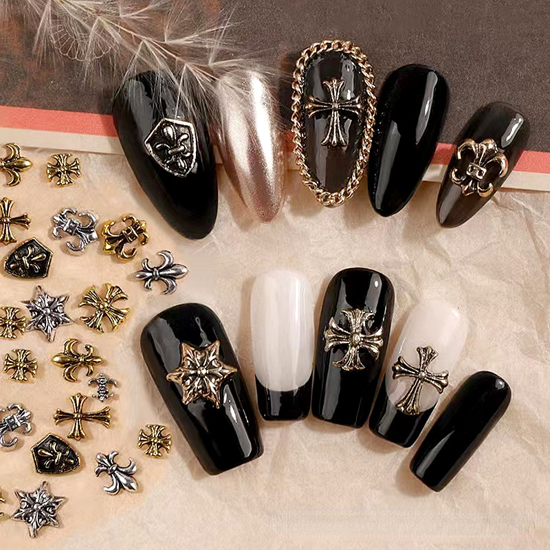 3d Metal Chrome Punk Cross Nail Art Charms,vintage Golden Silvery Cross  Nail Art Accessories,nail Art Jewelry-gothic Style - Temu Australia