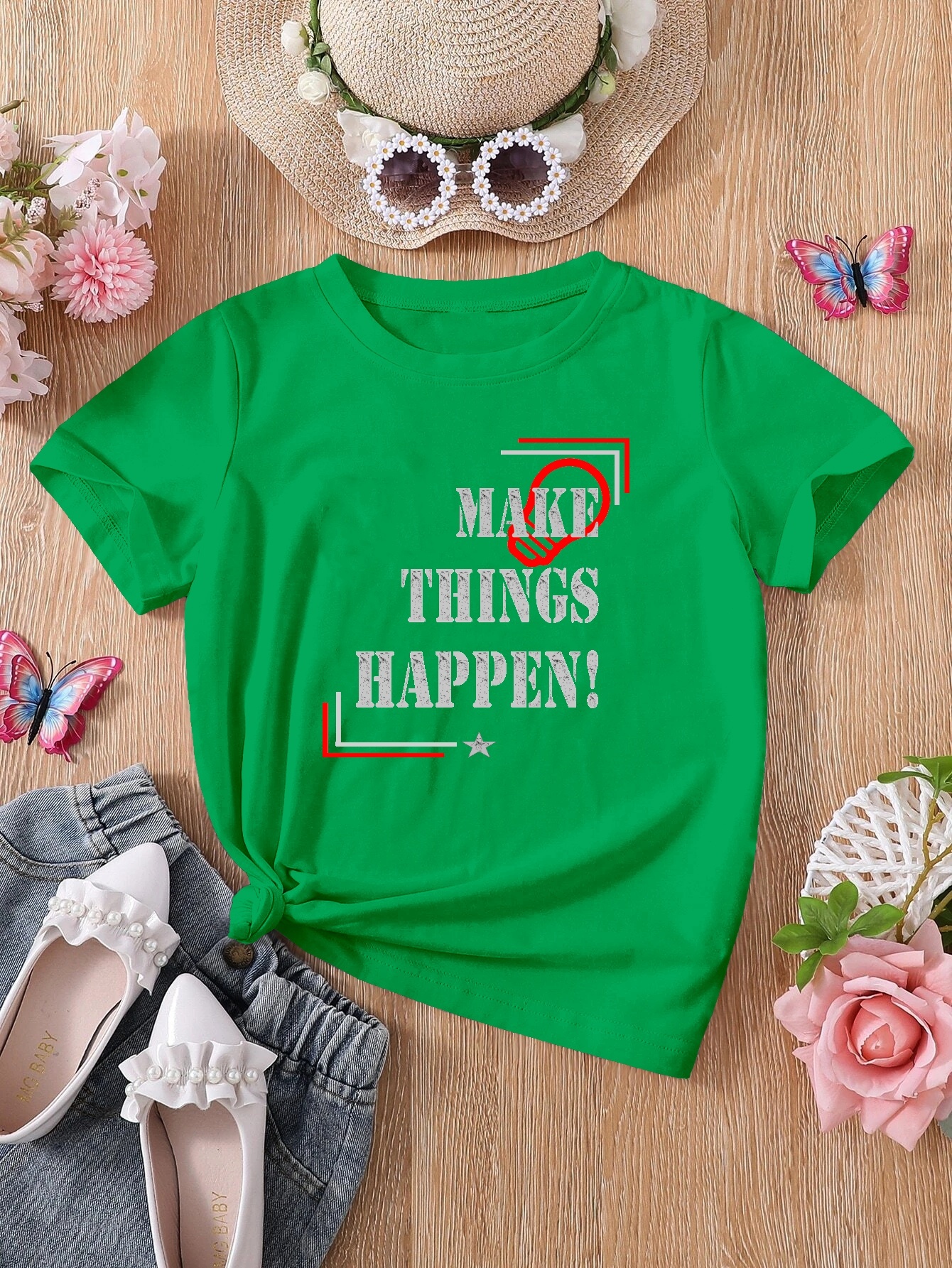 Boys Make Things Happen Print Short Sleeve T Shirt Round Neck