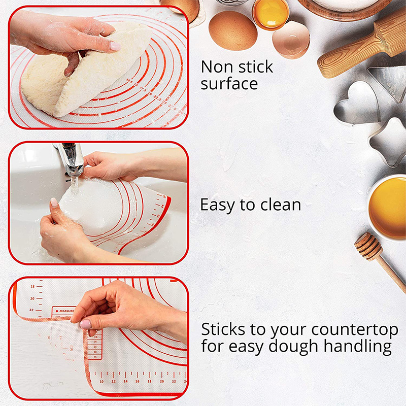 SUPER KITCHEN Extra Thick Silicone Baking Mat, 16''x20'' Pastry Mat  Nonstick for Dough Rolling with Measurements - Red 