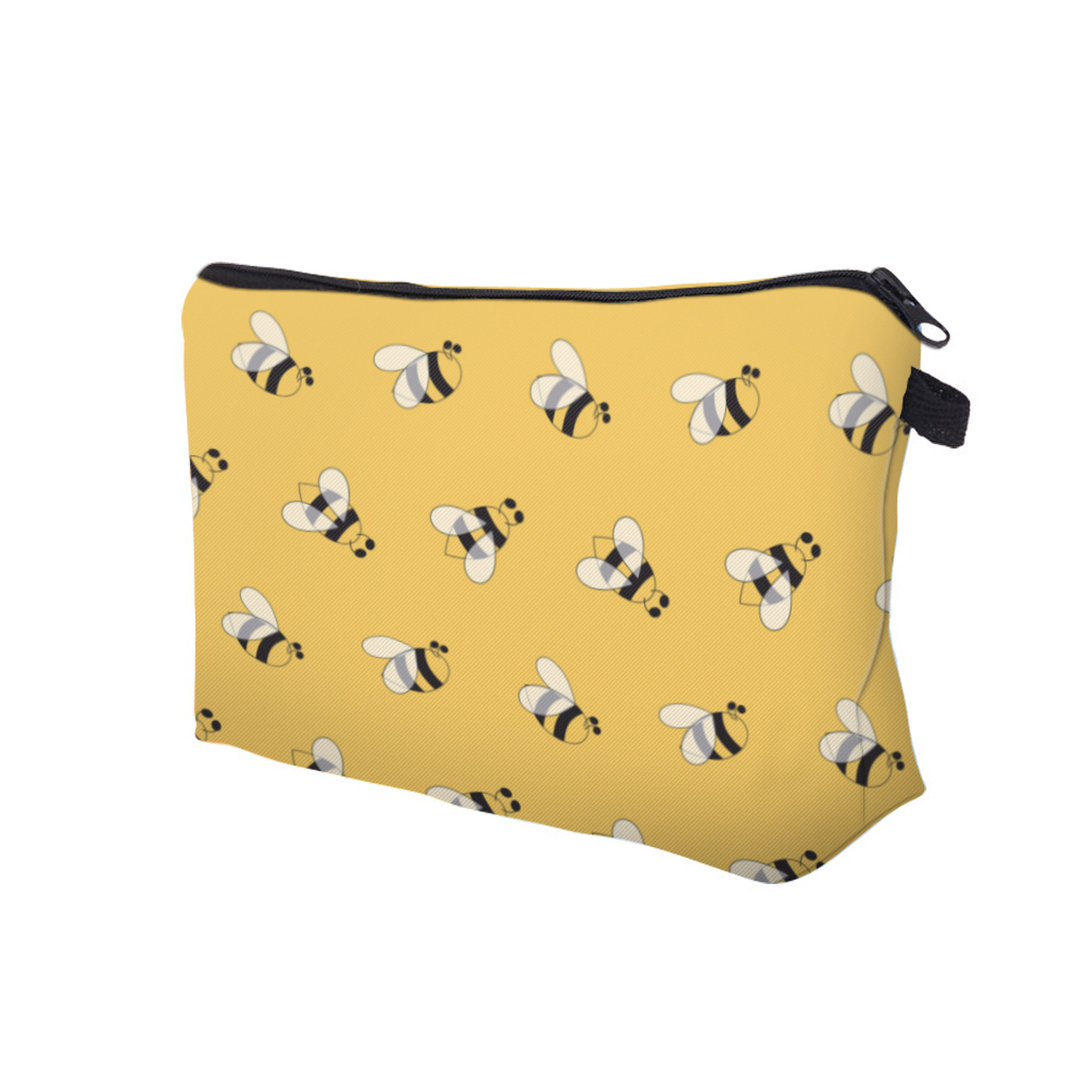 Yellow Cartoon Bee Print Makeup Storage Bag, Cute Portable Zipper Cosmetic  Bag, Waterproof Lightweight Durable Toiletry Bag