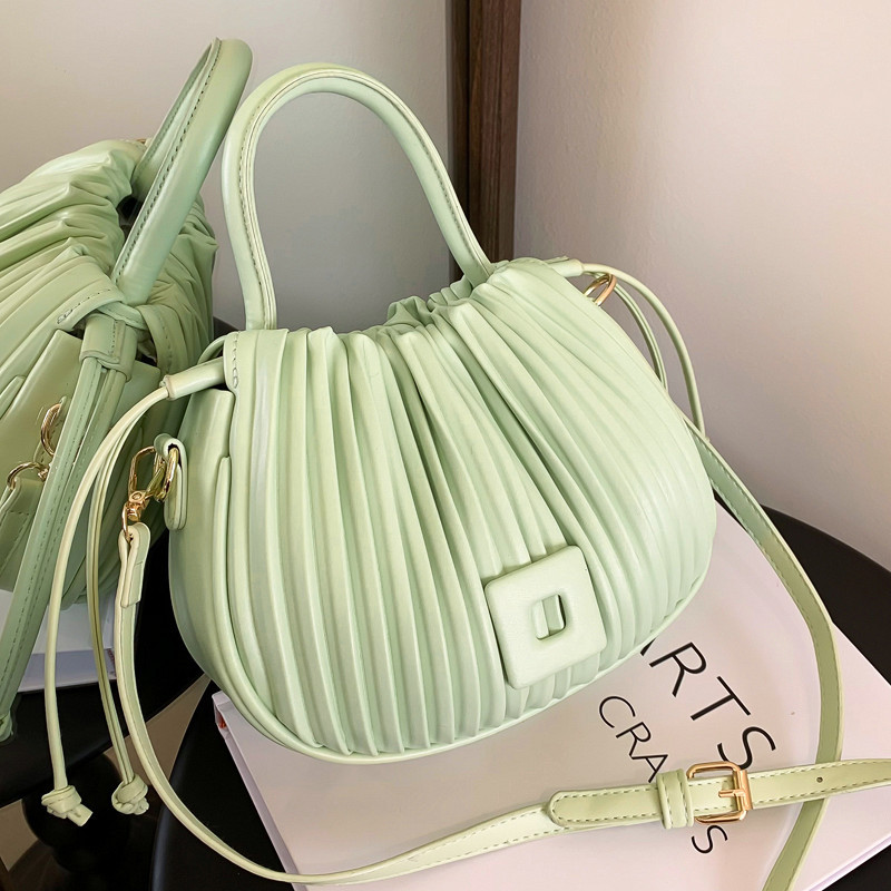 Solid Green Hobo Bag Ruched Detail Minimalist PU