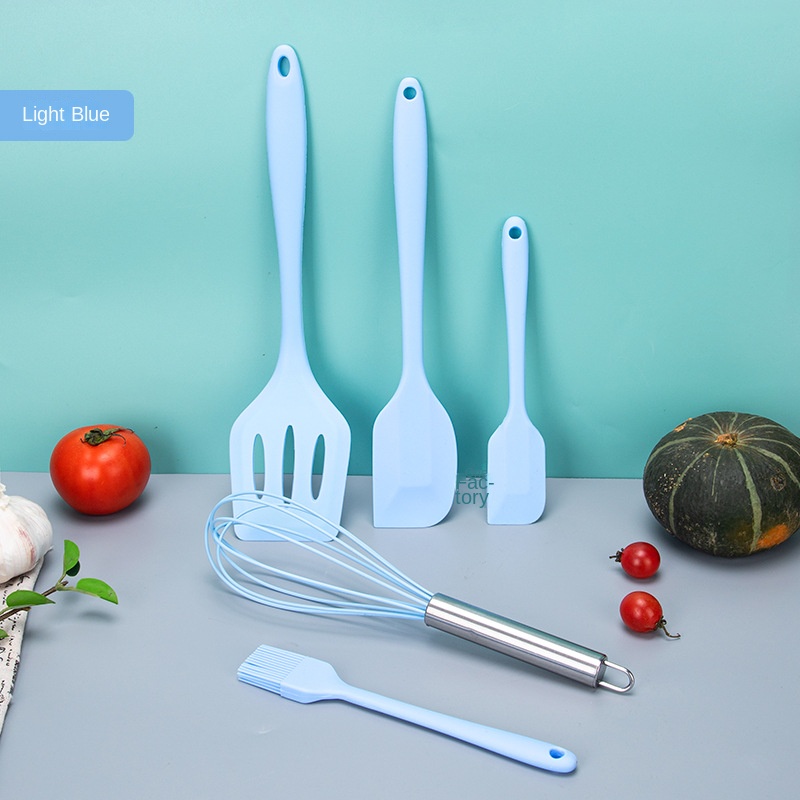 5pcs/set Colorful Silicone Kitchen Cooking Utensils With Stainless Steel  Core, Including Pot, Spatula, Spoon, Baking Mixing Spoon And Shovel