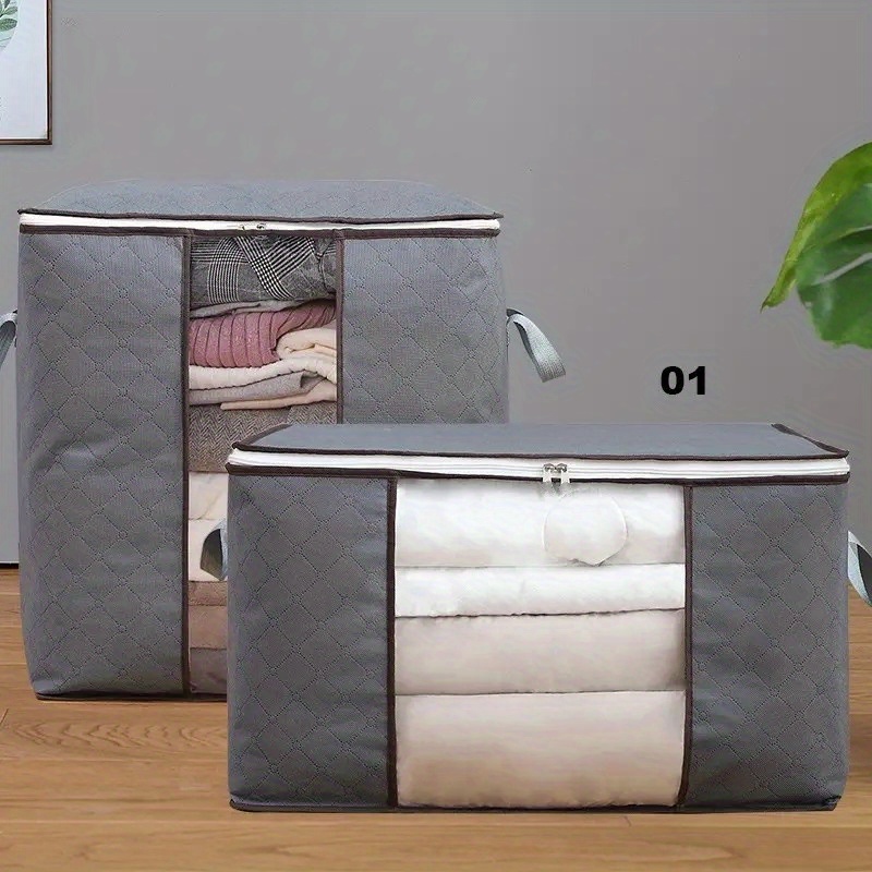 1pc Blanket Storage Bags With Zipper, Non Woven Foldable Comforter