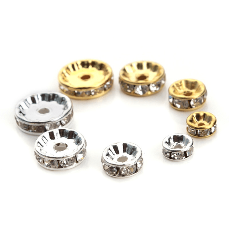 20pcs Large Hole Rhinestone Spacer Beads (10mm), Pave Crystal Beads,  Silver/gold Tone Rondelle Beads, Diy Jewelry Supplies For Bracelet,  Necklace Making, Crafts