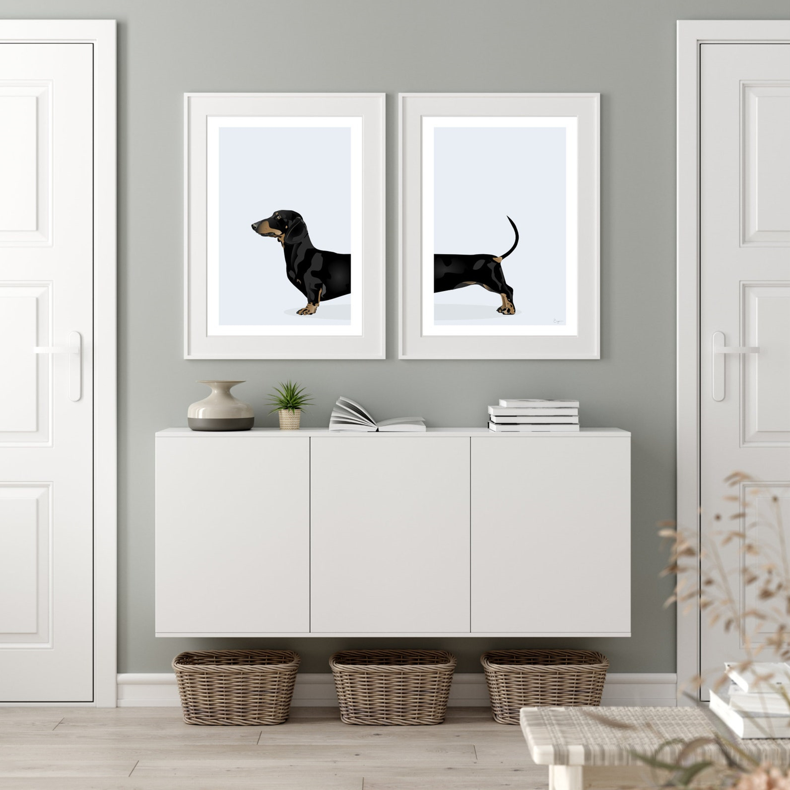 2pcs Black Dachshund Digital Printing Poster Set Wiener Dog Canvas Painting Art For Bedroom Home Decoration Unframed Picture For Home Wall Decorati