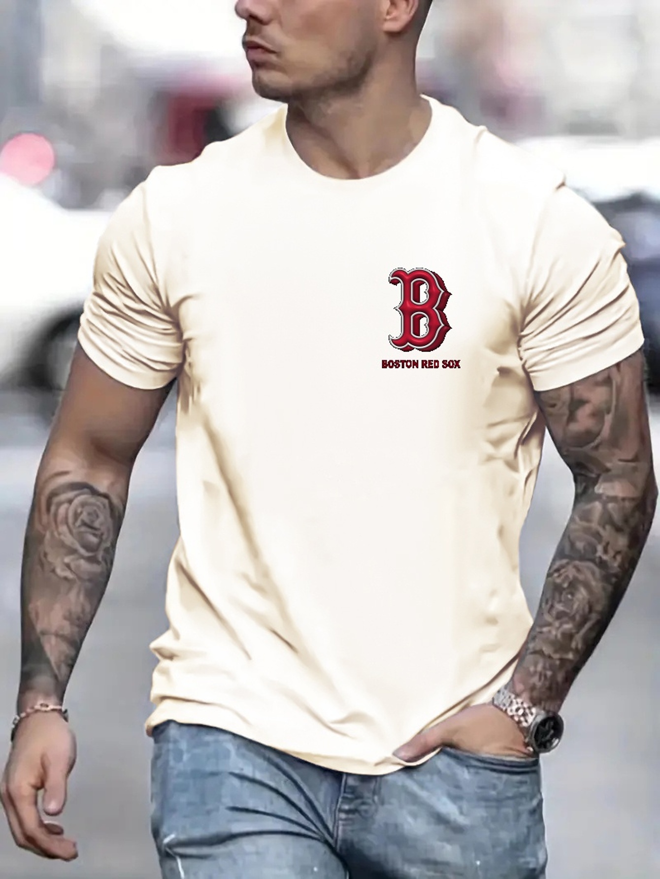 Letter B Comfy T Shirt Mens Casual Solid Color Mid Stretch Round Neck Tee  For Spring Summer Daily Wear Sportswear, Shop Now For Limited-time Deals