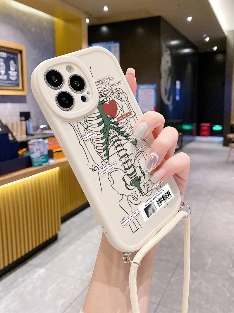 Phone Case With Lanyard Human Skeleton Graphic For Iphone 11 14 13