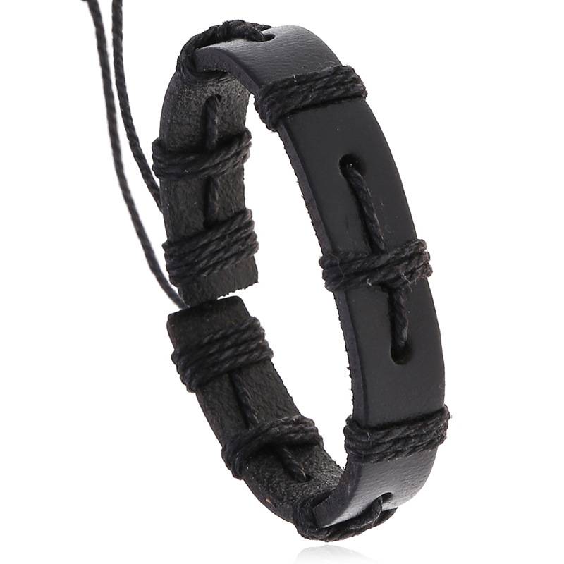 Retro Trendy Simple Weave Leather Adjustable Bracelet For Men, Holiday Birthday Gift For Boyfriends